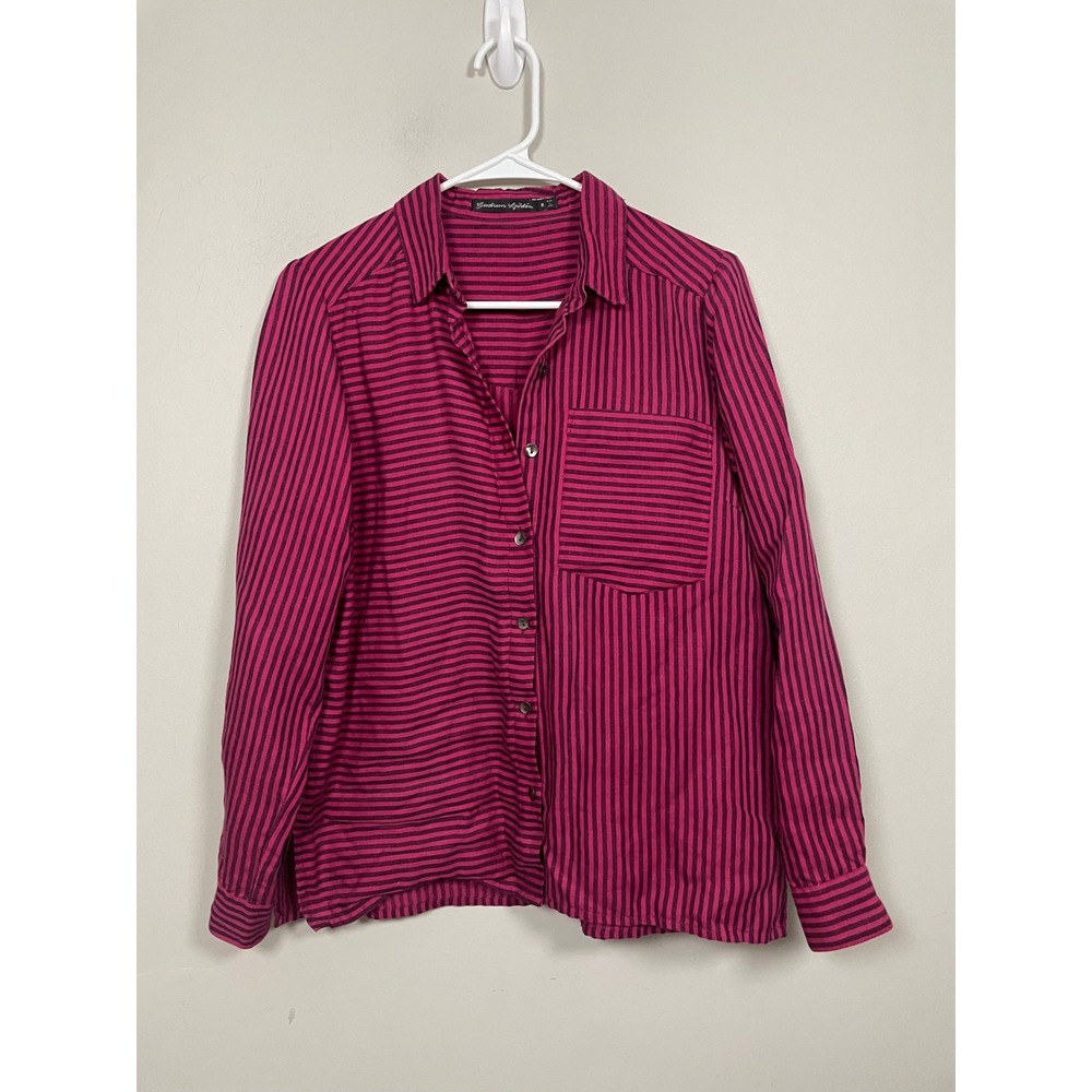 Gudrun Sjoden Pink Striped Boxy Linen Blend Button Down Size Small